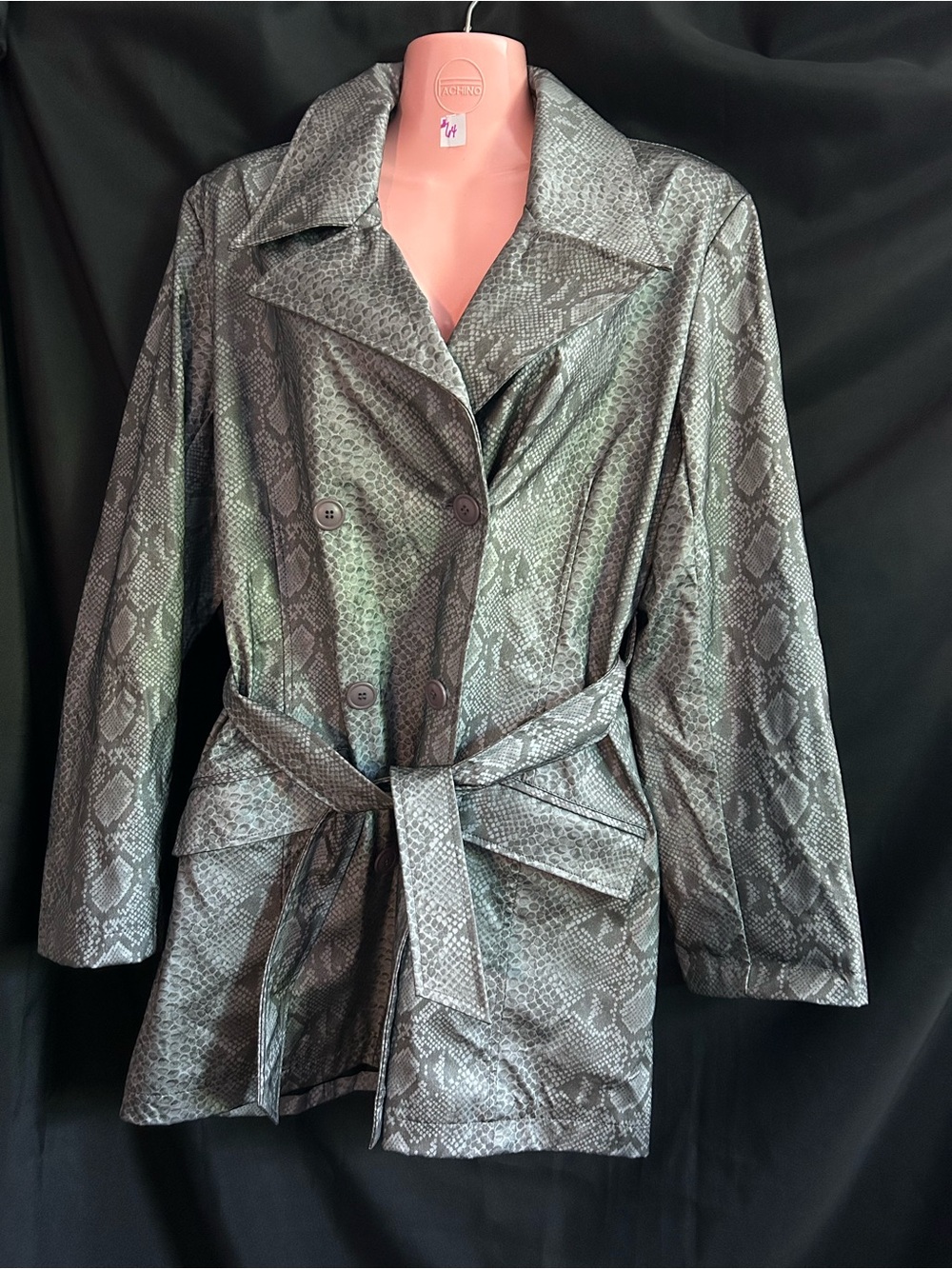 Colebrook & CO. Women’s Metallic Gray Snake-Print Lightweight Trench Coat MD